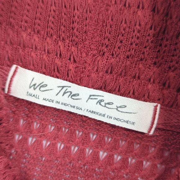 Free People Sweater Womens Small Red Pointelle Knit Cropped Cowl Neck Boho - Picture 6 of 10